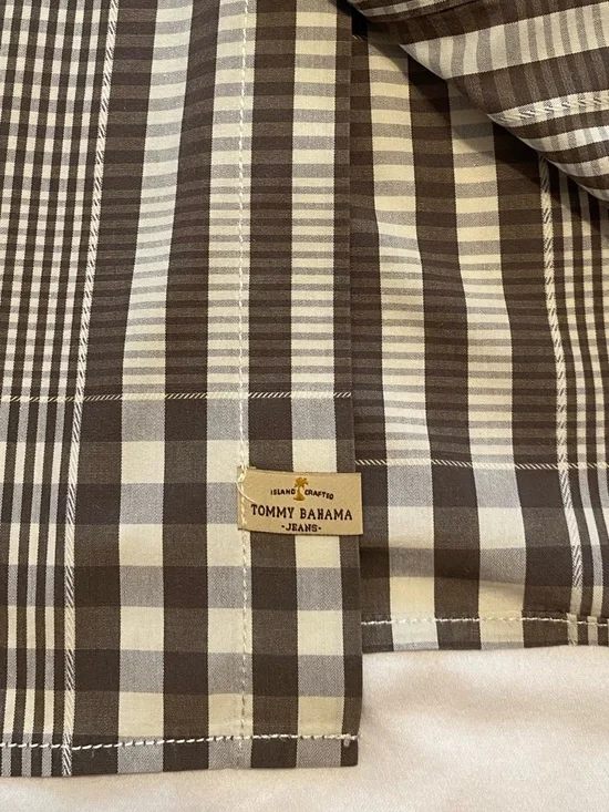 Tommy Bahama Jeans Brown and White Plaid Long Sleeve Button-Up Shirt Men’s  L - Picture 7 of 11